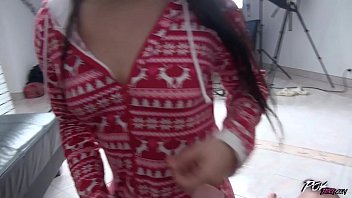 Povbitch Wendy Moon in christmas pyjama jump on cock to ride it with her ass